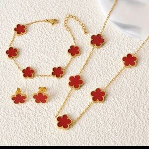 Radiant 3pcs/set Stainless Steel Lucky Five Petal Flower Jewelry Set - Glamorous